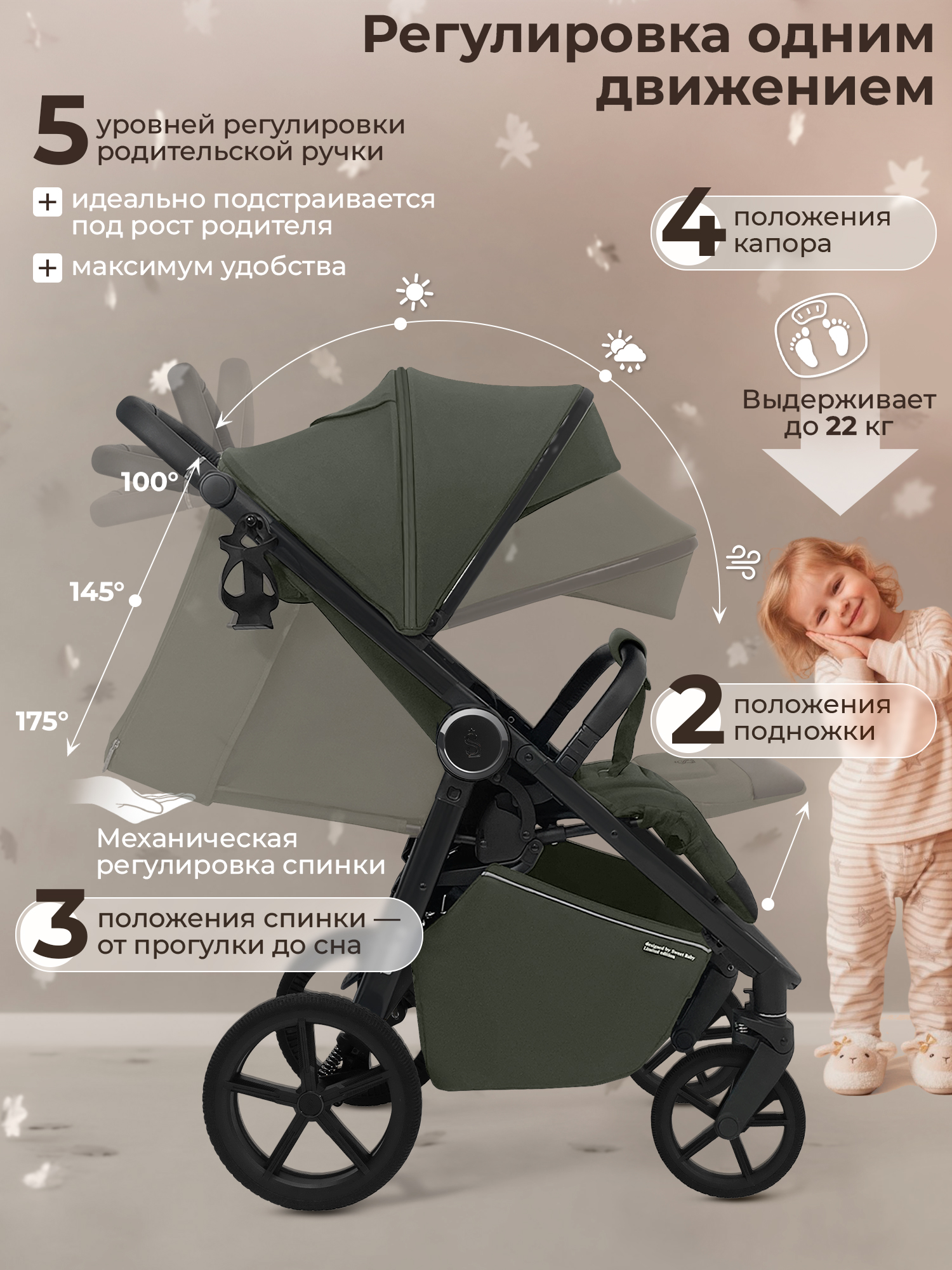 Коляска прогулочная Sweet Baby Unica Green зеленый - фото 5