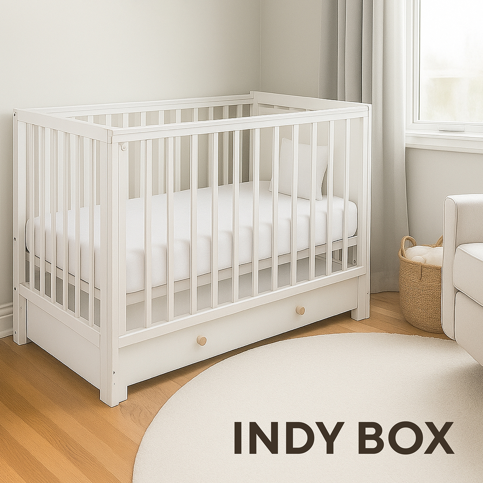 Детская кроватка Rant Indy Box, продольный маятник (белый) - фото 1