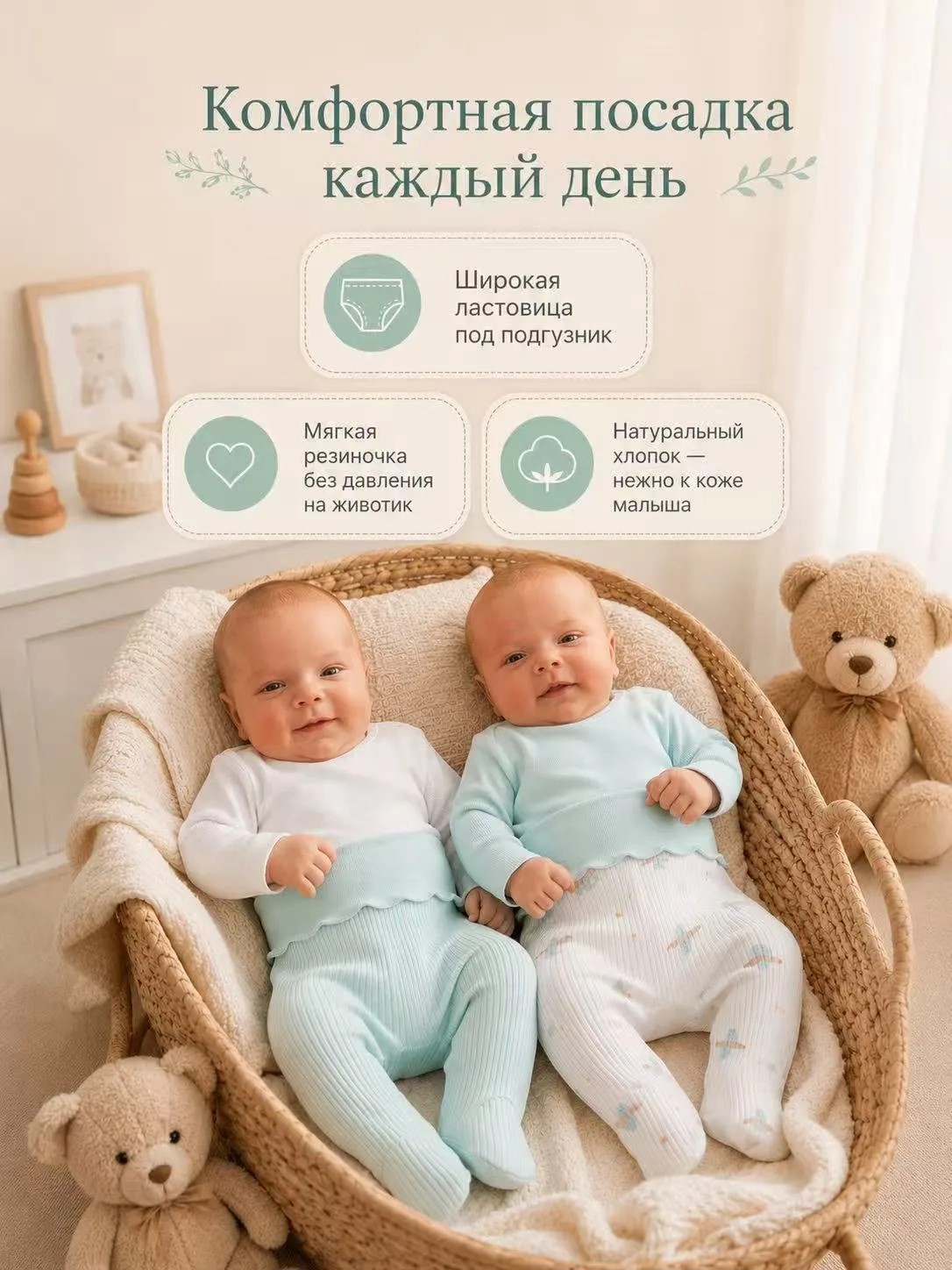 Ползунки 2 шт Hello,Bunny ПОЛЗУНКИ_набор/птички_ментол - фото 2