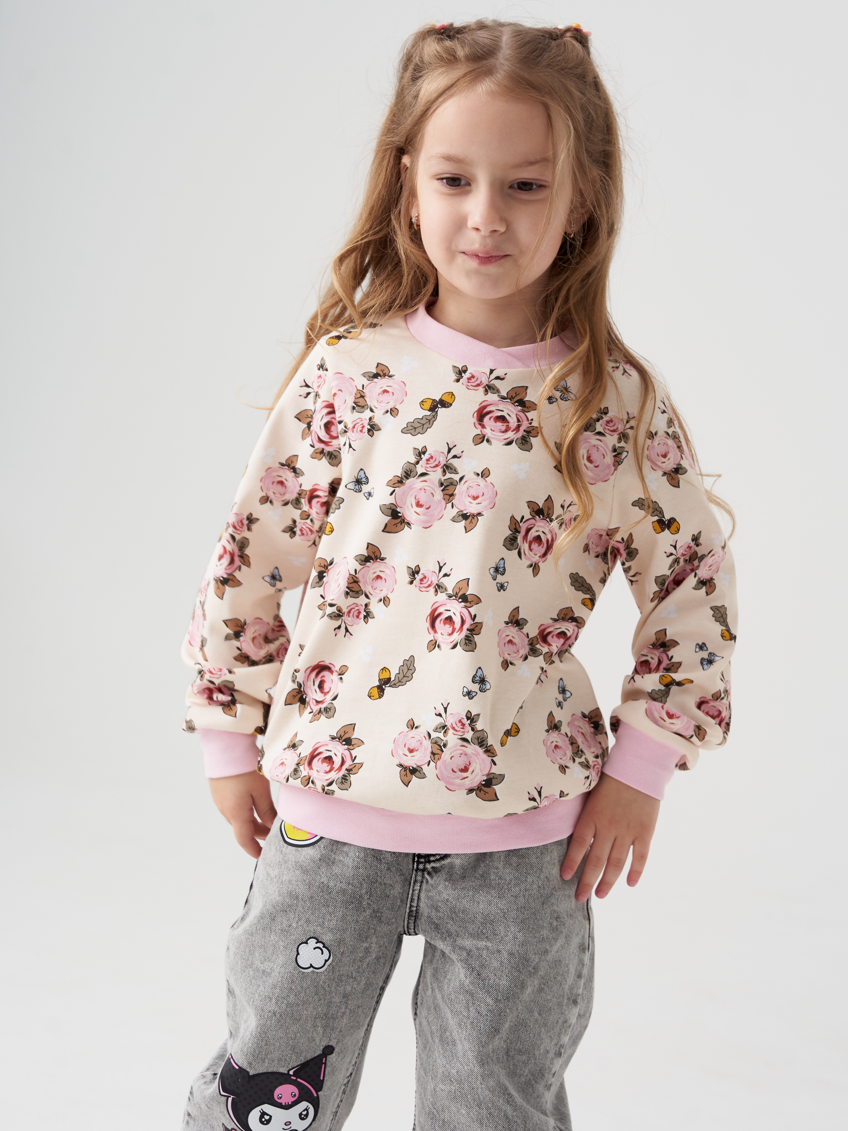 Свитшот Касаточка СШ-11и молочный с розами - фото 1
