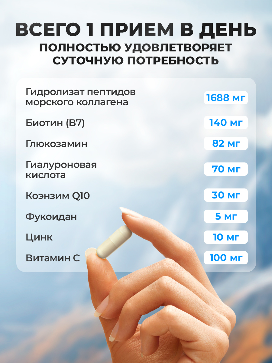 Коллаген комплекс Доктор Море с биотином гиалуроновой кислотой коэнзимом Q10 цинком и витамином C 120 капсул - фото 7