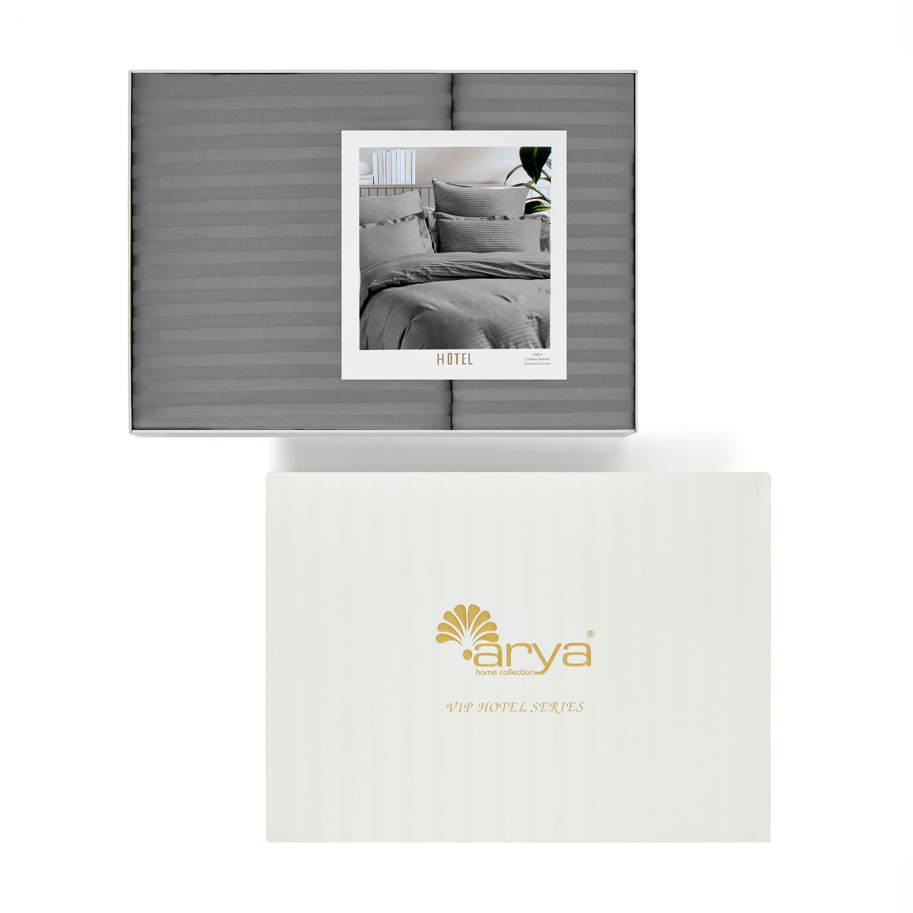 Постельное белье Arya Home Collection семейное VIP страйп сатин 2 пододеяльника - фото 11