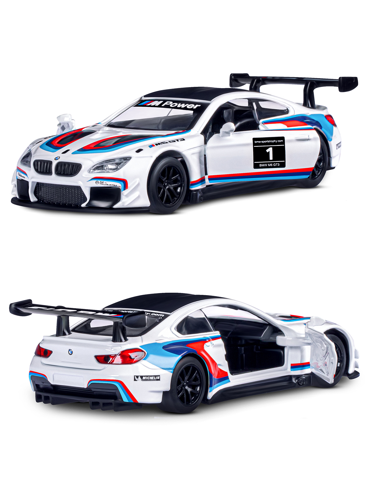Автомобиль АВТОпанорама BMW M6 1:44 белый JB1251213 - фото 7