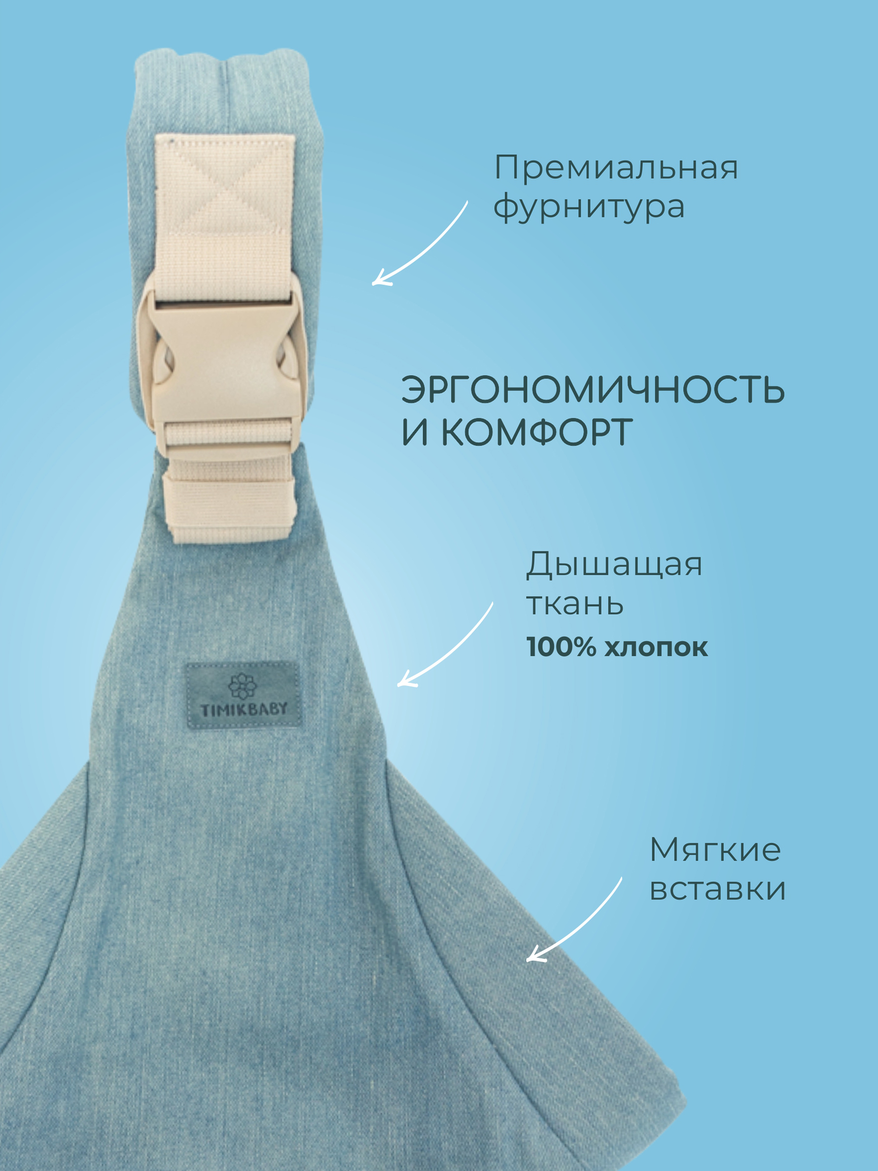 Переноска для новорожденных Timikbaby слинг джинсовый - фото 2