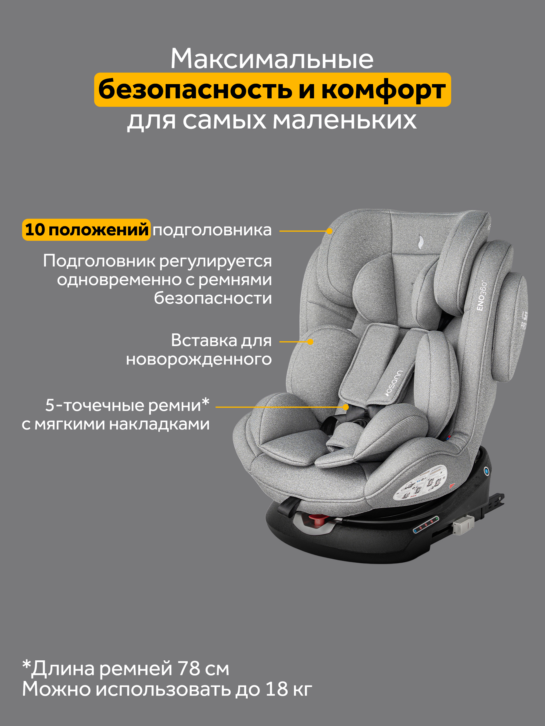 Автокресло Osann Eno 360 Iron 0-36 кг Isofix 0+/1/2/3 (0-36 кг) серый - фото 9
