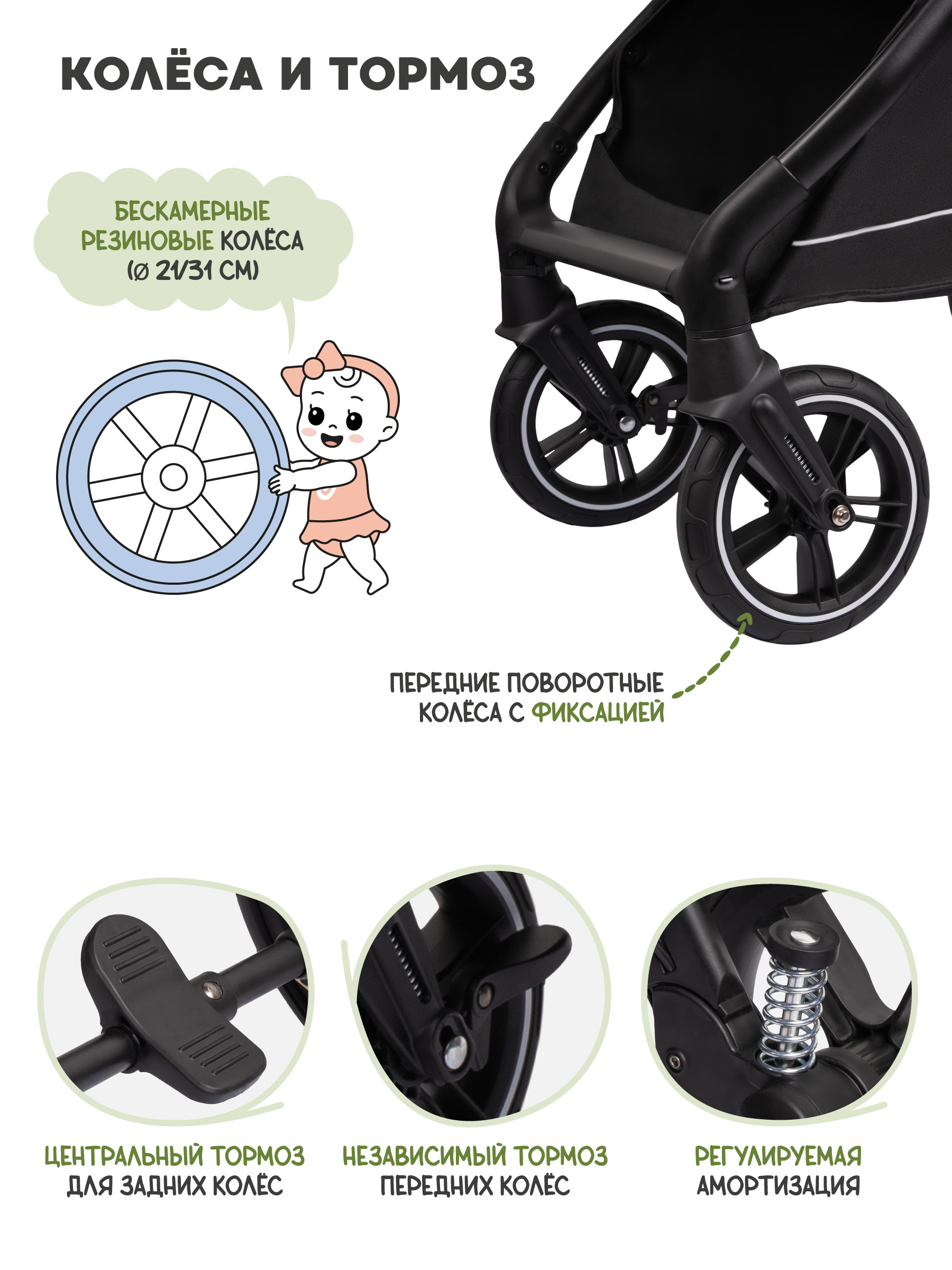 Коляска трансформер JOVOLA Truck, перекидная ручка зеленый - фото 15