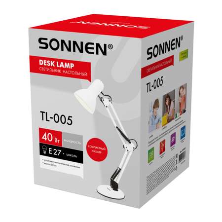 Лампа настольная Sonnen светильник на рабочий стол с лампочкой Е27 на подставке 40 Вт высота 50 см