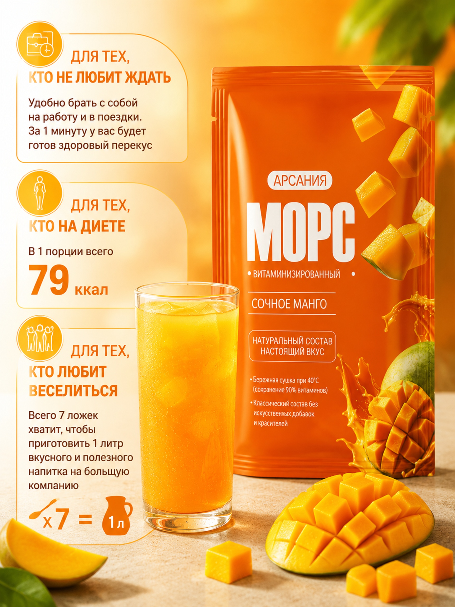 Морс «Манго» АРСАНИЯ быстрого приготовления 10 саше - фото 3