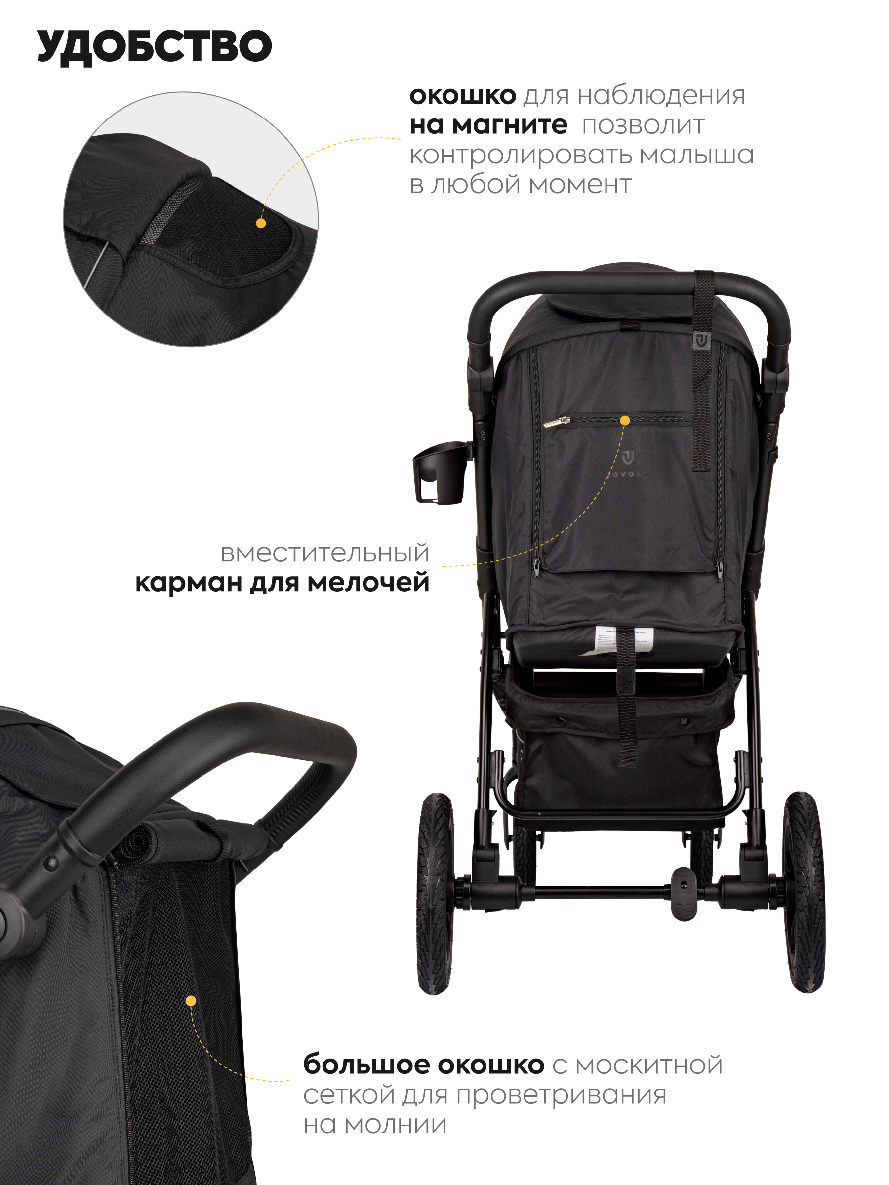 Коляска прогулочная JOVOLA SELENA Air 25 с сумкой черный - фото 5