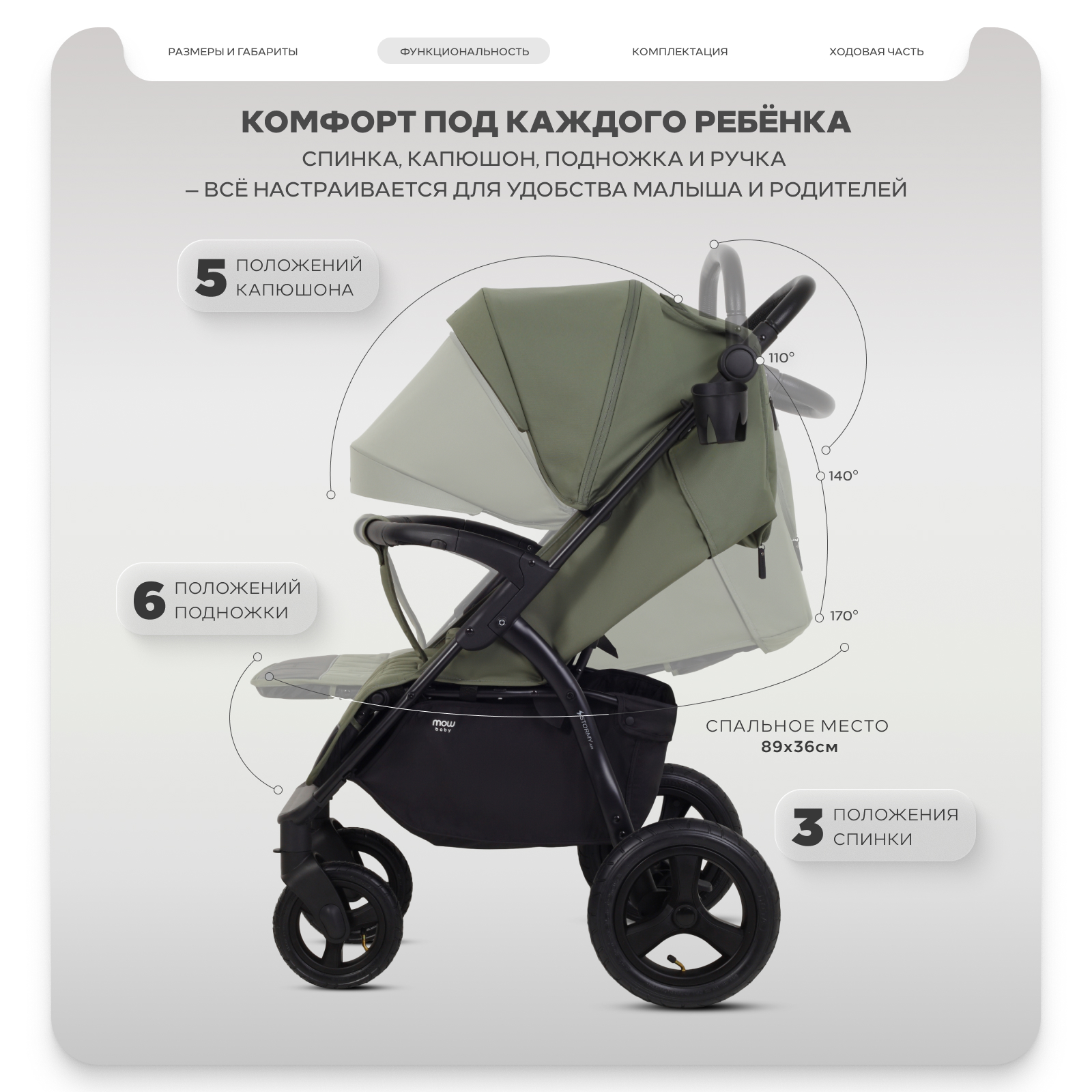 Коляска прогулочная MOWbaby MOWBaby Stormy, olive зеленый - фото 5