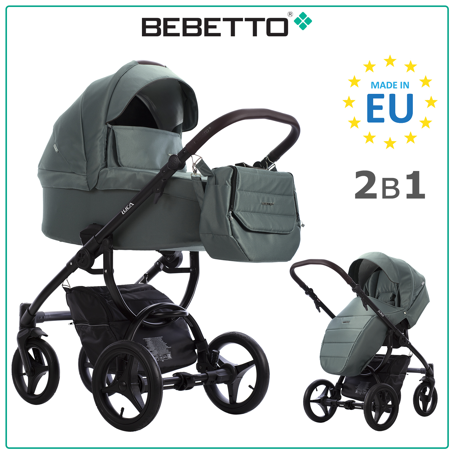 Коляска 2в1 Bebetto Luca зеленый - фото 1