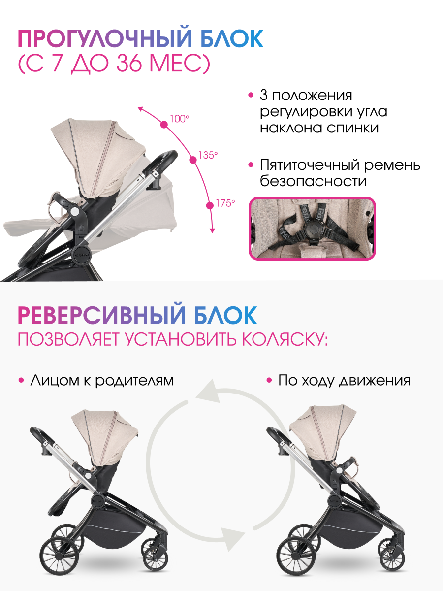 Коляска 3в1 Farfello Baby shell бежевый - фото 3
