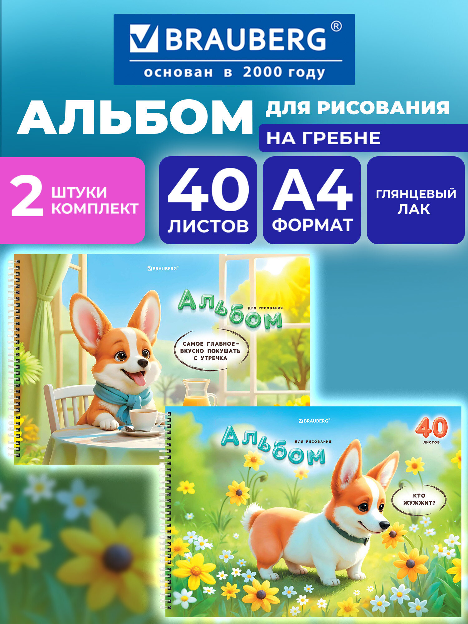 Альбом Brauberg корги А4 40 лист. 2 шт. - фото 1