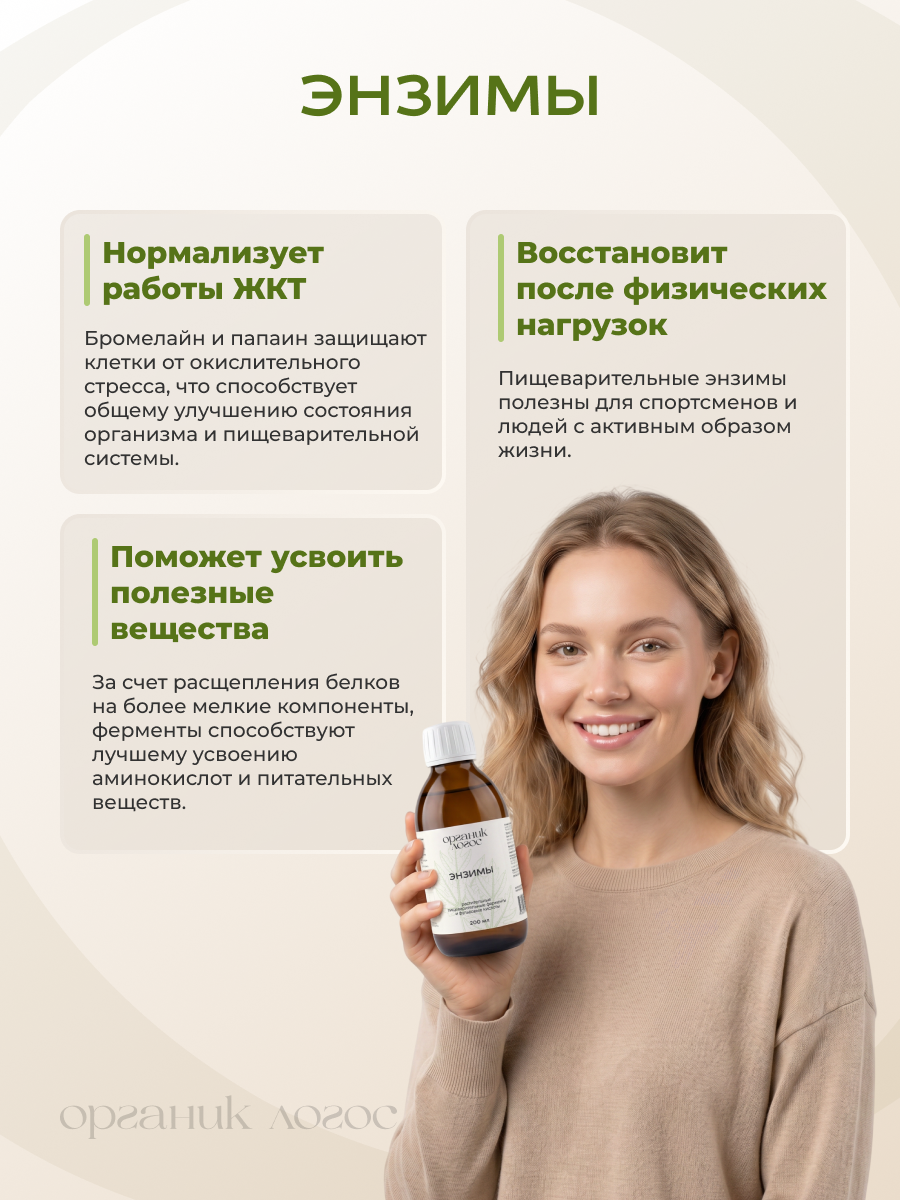Растительные ферменты Бромелайн Папаин ОРГАНИК ЛОГОС 200 мл - фото 4