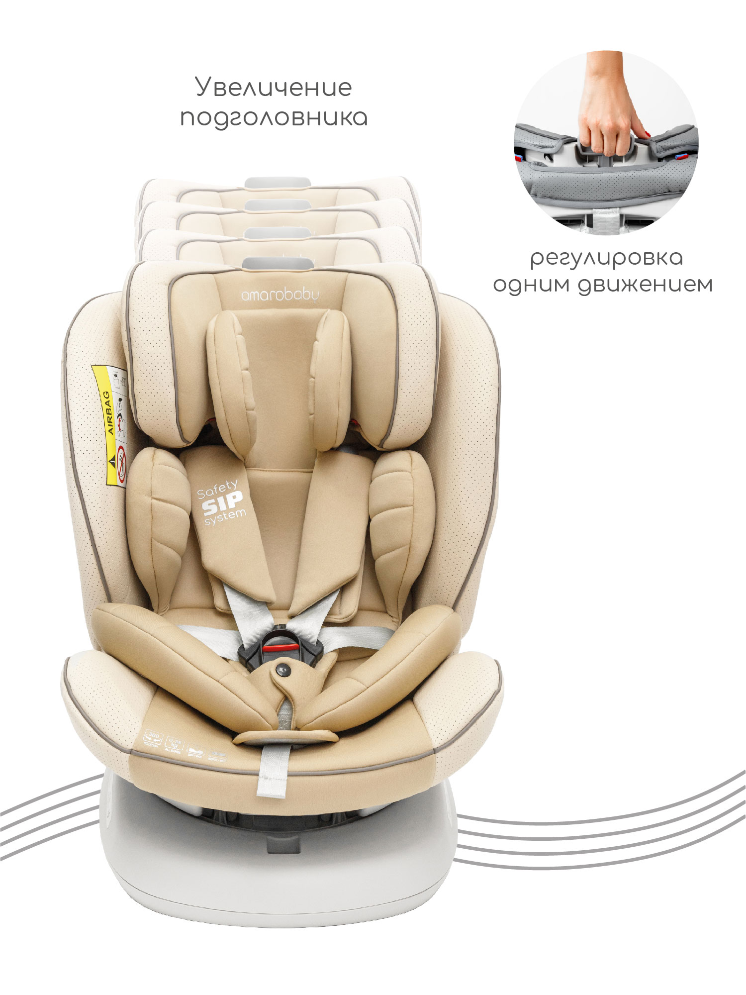 Автокресло Amarobaby Champion Isofix 0+/1/2/3 (0-36 кг) бежевый - фото 9