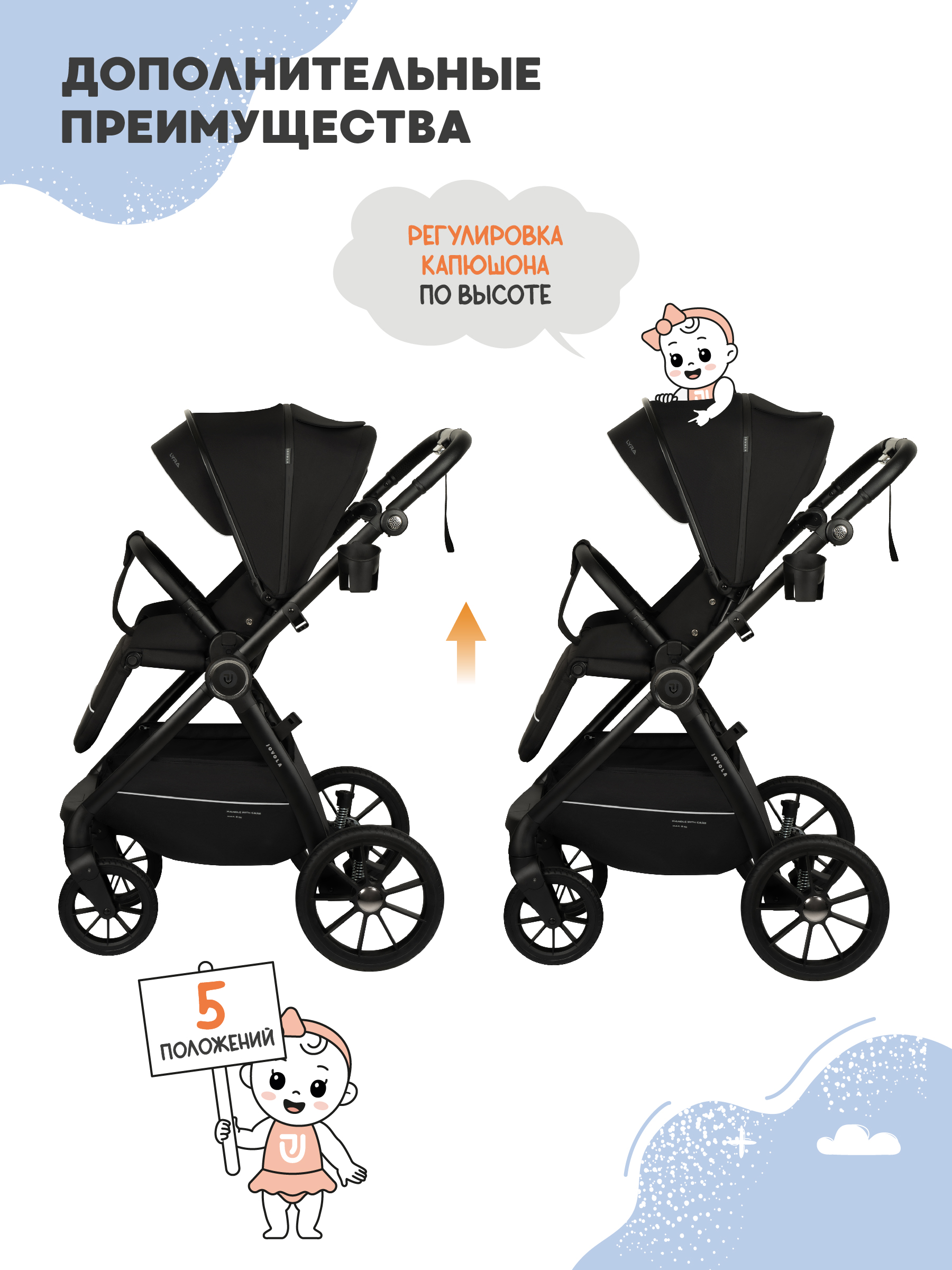 Коляска прогулочная JOVOLA LYRA черный - фото 7