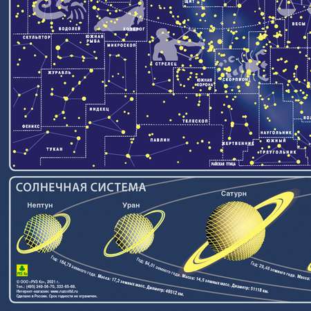 Карта РУЗ Ко звездного неба. Светящаяся в темноте. На магнитной основе