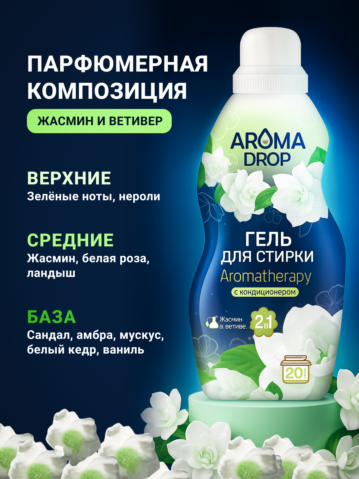 Гель для стирки AROMA DROP Aromatherapy 1 л 1 кг 2 шт. 1 упак. - фото 3