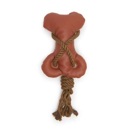 Игрушка для собак Barbaks Кость-тянучка из кожи с канатиком 35*15см