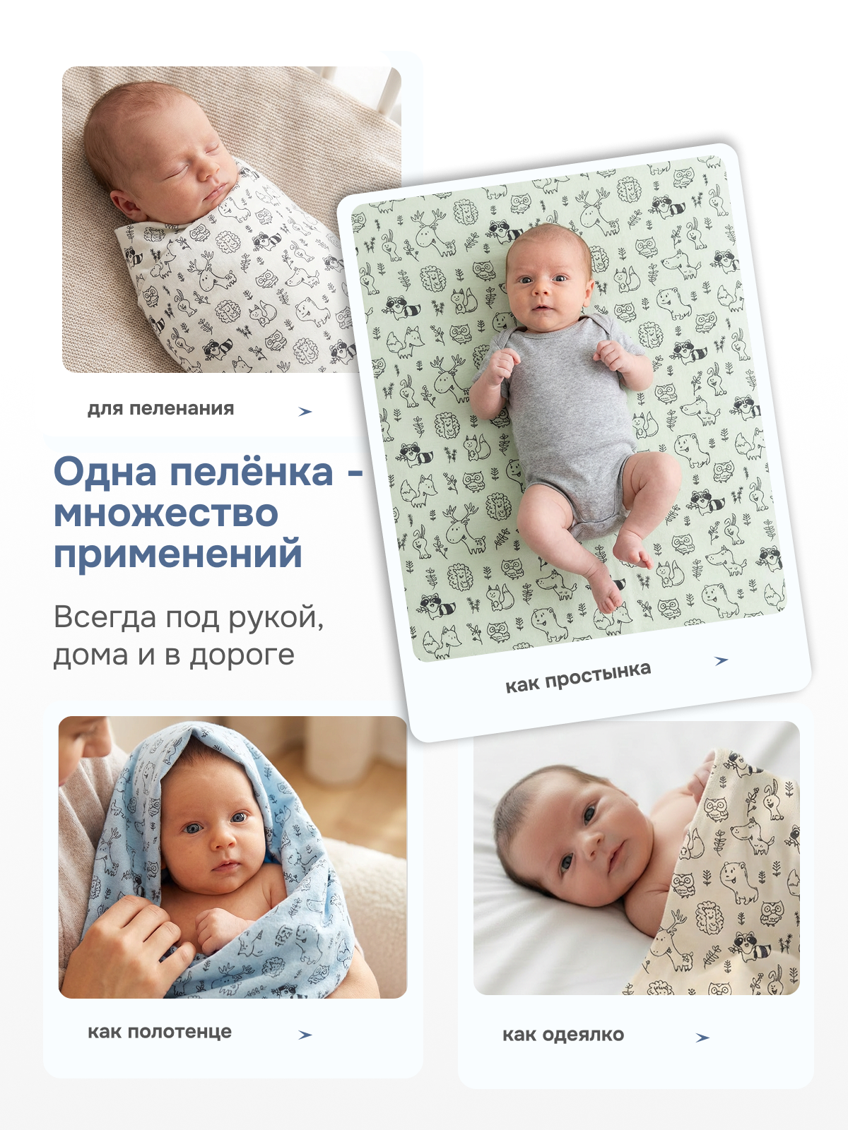 Пелёнка Чудо-Чадо Сыночку/Зверушки фланель 85х120 см 4 шт. - фото 6