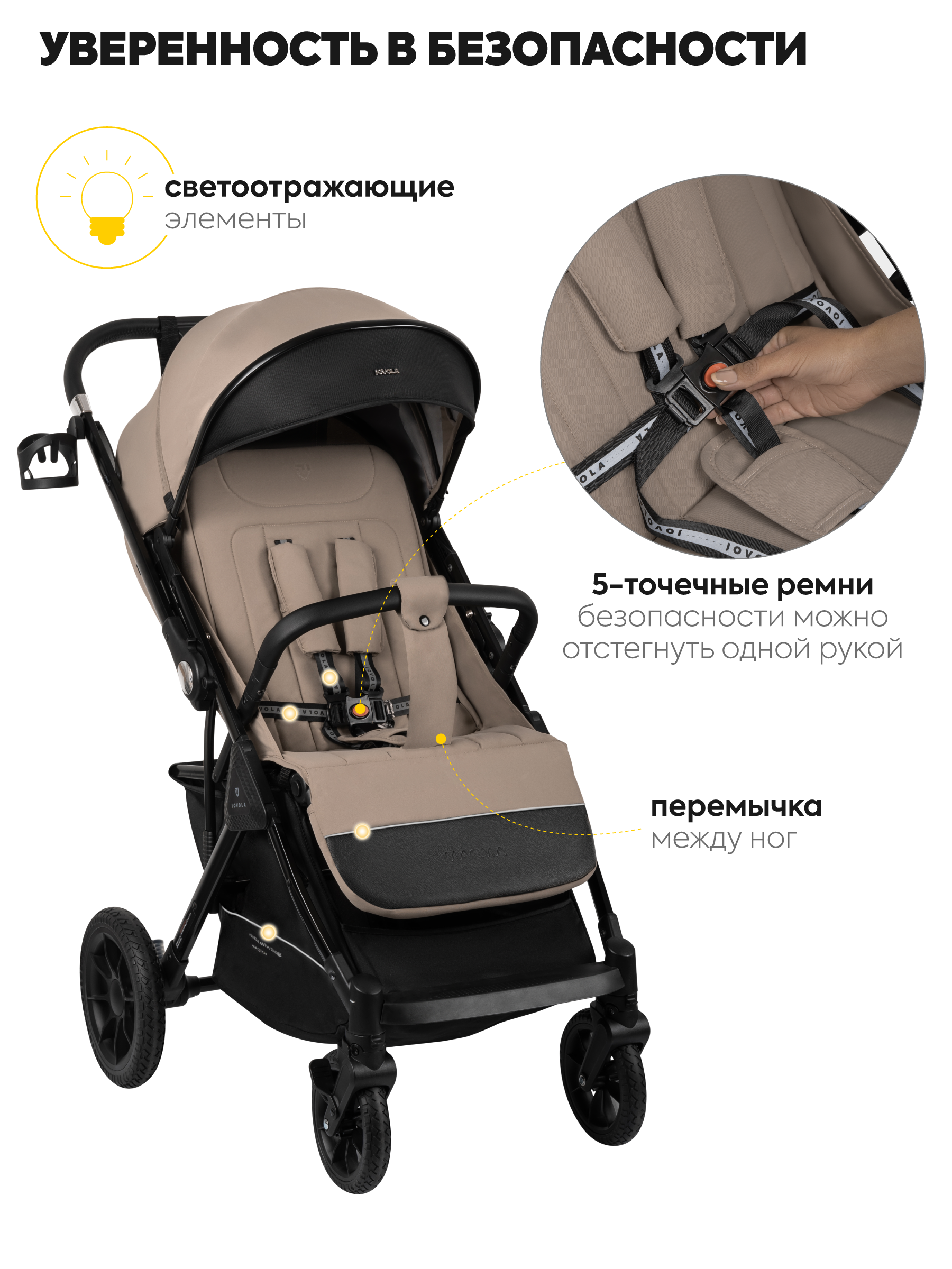 Коляска прогулочная JOVOLA Magma с перекидной ручкой бежевый - фото 8
