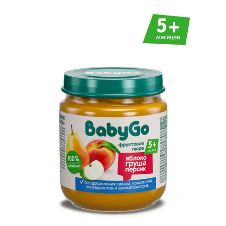 Пюре BabyGo Яблоко-груша-персик с 5 мес 100 г