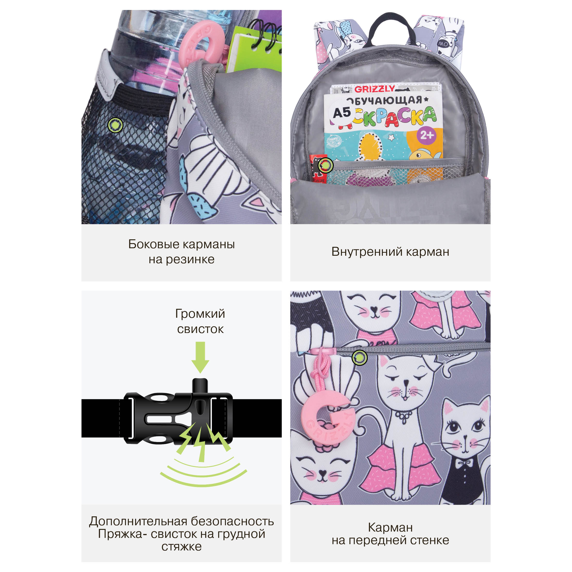 Рюкзак дошкольный Grizzly Котики - фото 12