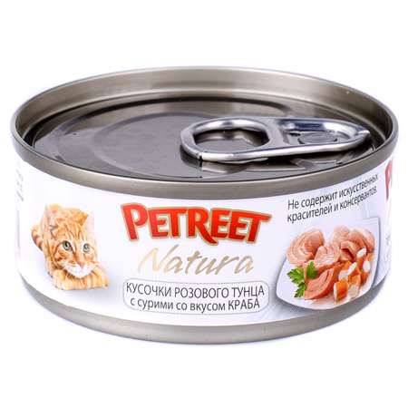 Корм влажный для кошек Petreet 70г кусочки розового тунца с крабом сурими консервированный