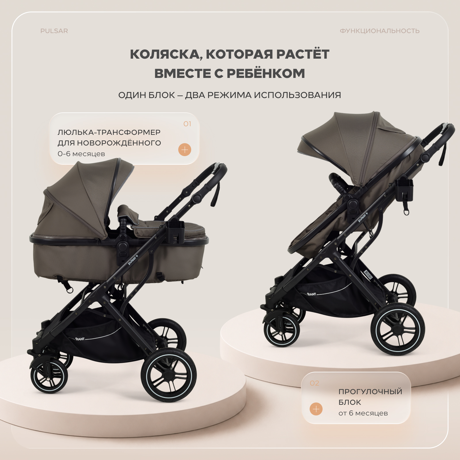 Коляска 2в1 Rant Basic Pulsar plus 2 в 1 бежевый - фото 2