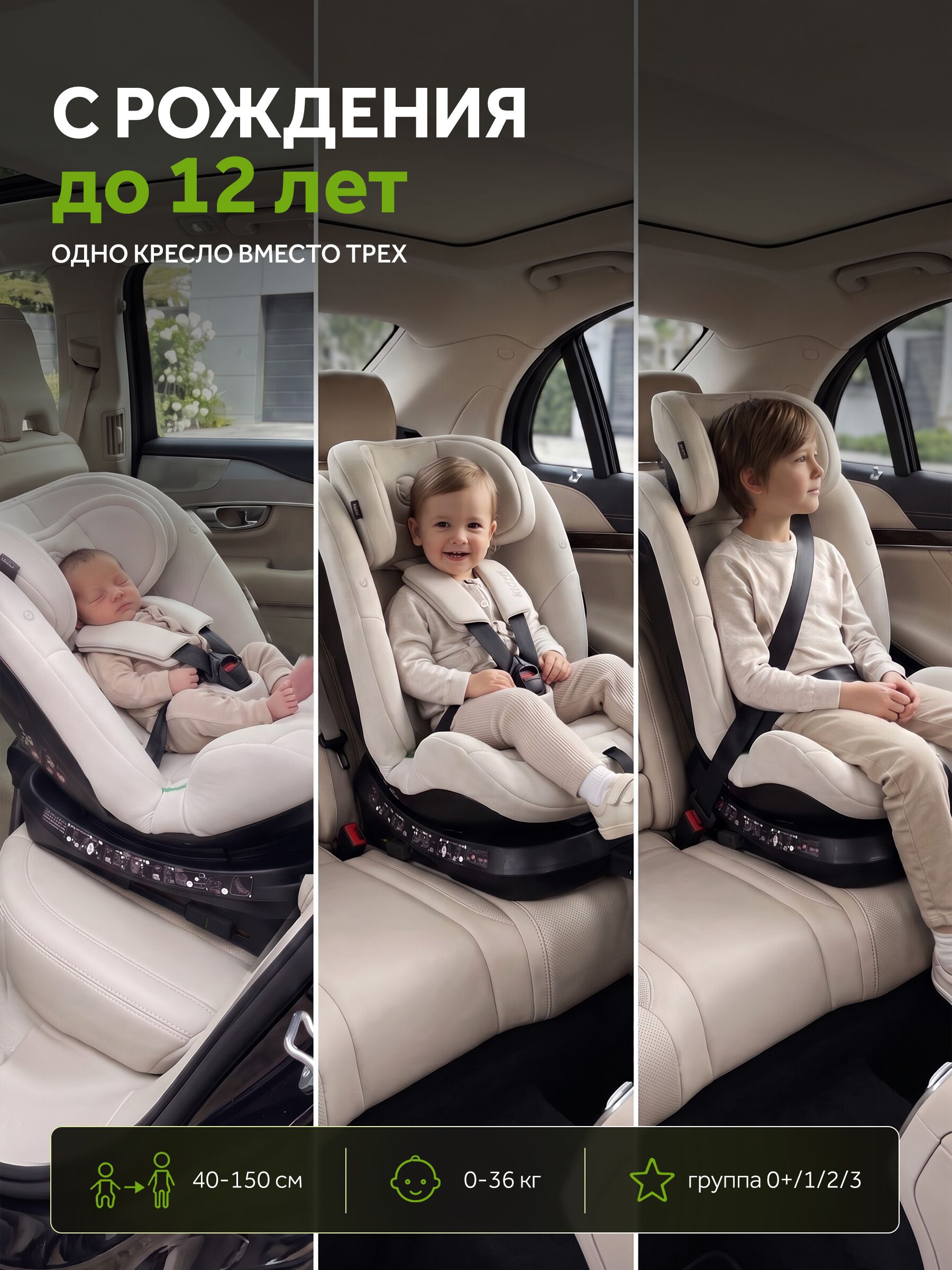 Автокресло Kidzi Spin Pro 360 i-SIZE c опорой Isofix 0+/1/2/3 (0-36 кг) бежевый - фото 3