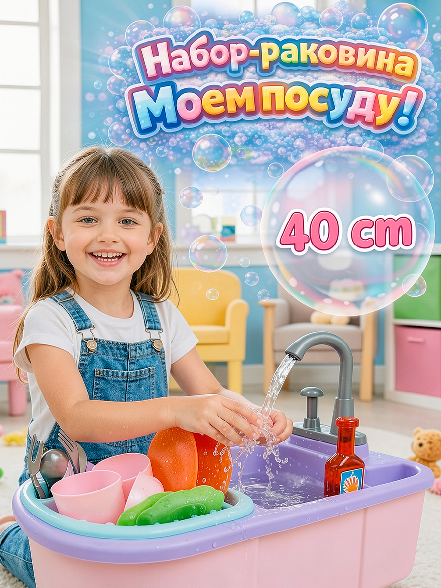 Игрушка BeInFun Моем посуду раковина 13 предм. - фото 1