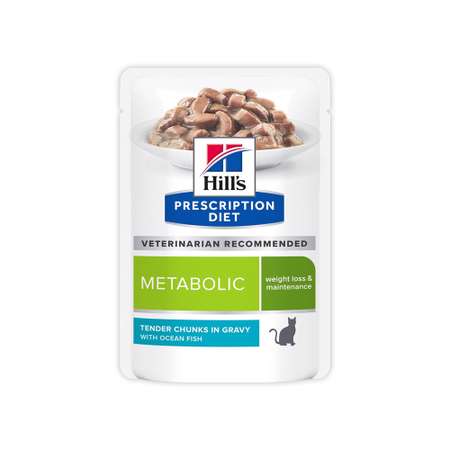 Корм для кошек Hills 85г рыба Prescription Diet Metabolic способствует снижению и контролю веса пауч