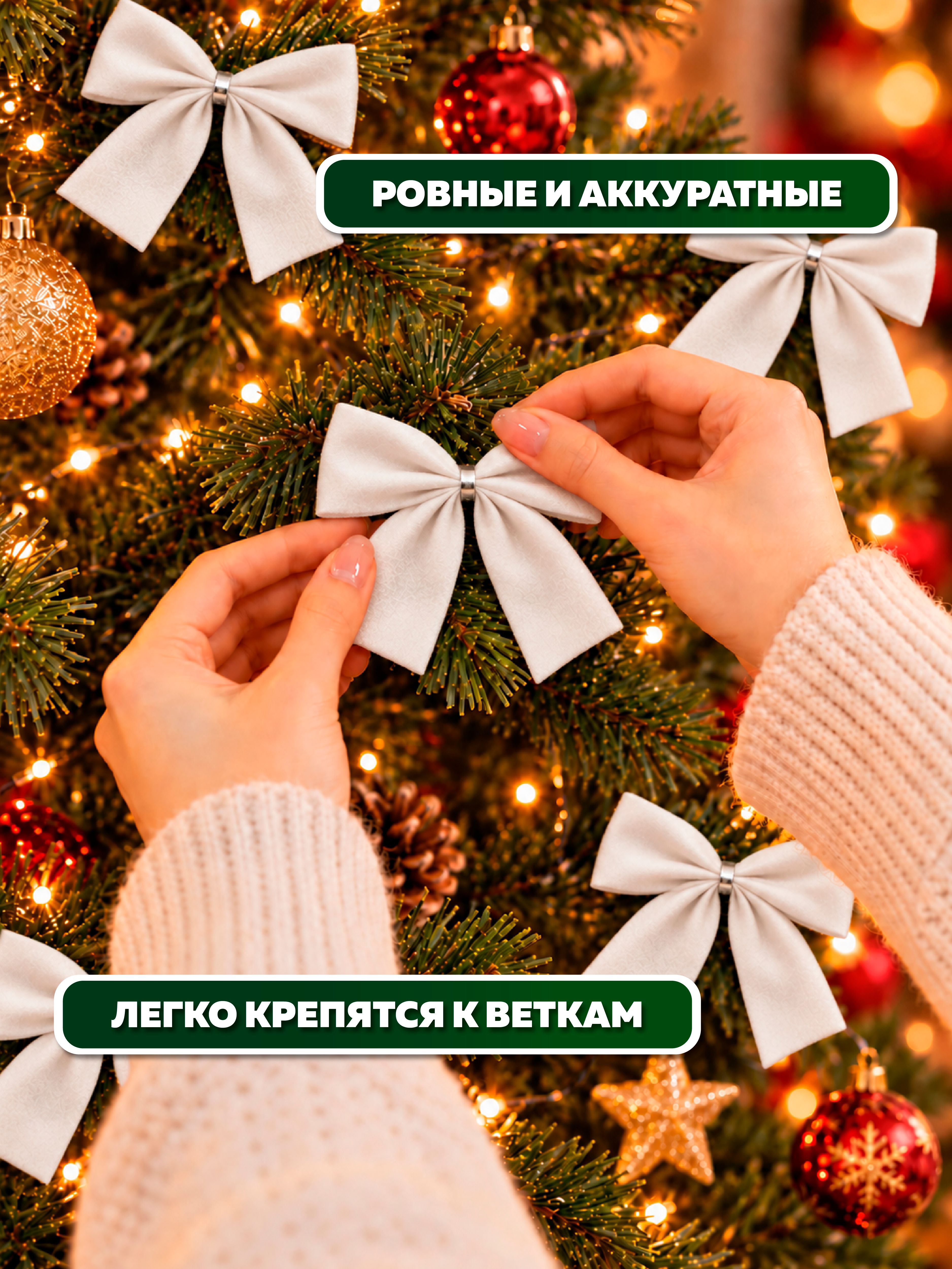 Бантики на елку AXLER белые набор 24 шт новогодние маленькие - фото 4