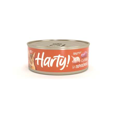 Корм для кошек Harty 100г паштет с уткой и перепелкой для взрослых консервированный