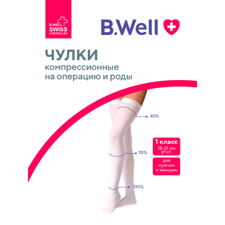 Чулки B.Well JW-214 размер 2 White антиэмболические госпитальные 1 класс компрессии