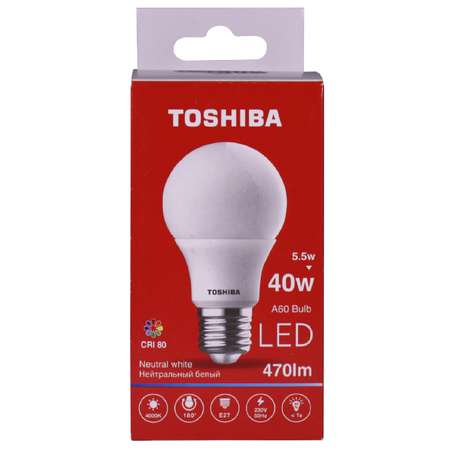 Лампа светодиодная Toshiba 5.5 Вт Е27 40W груша A60 4000 K нейтральный свет 220В матовая