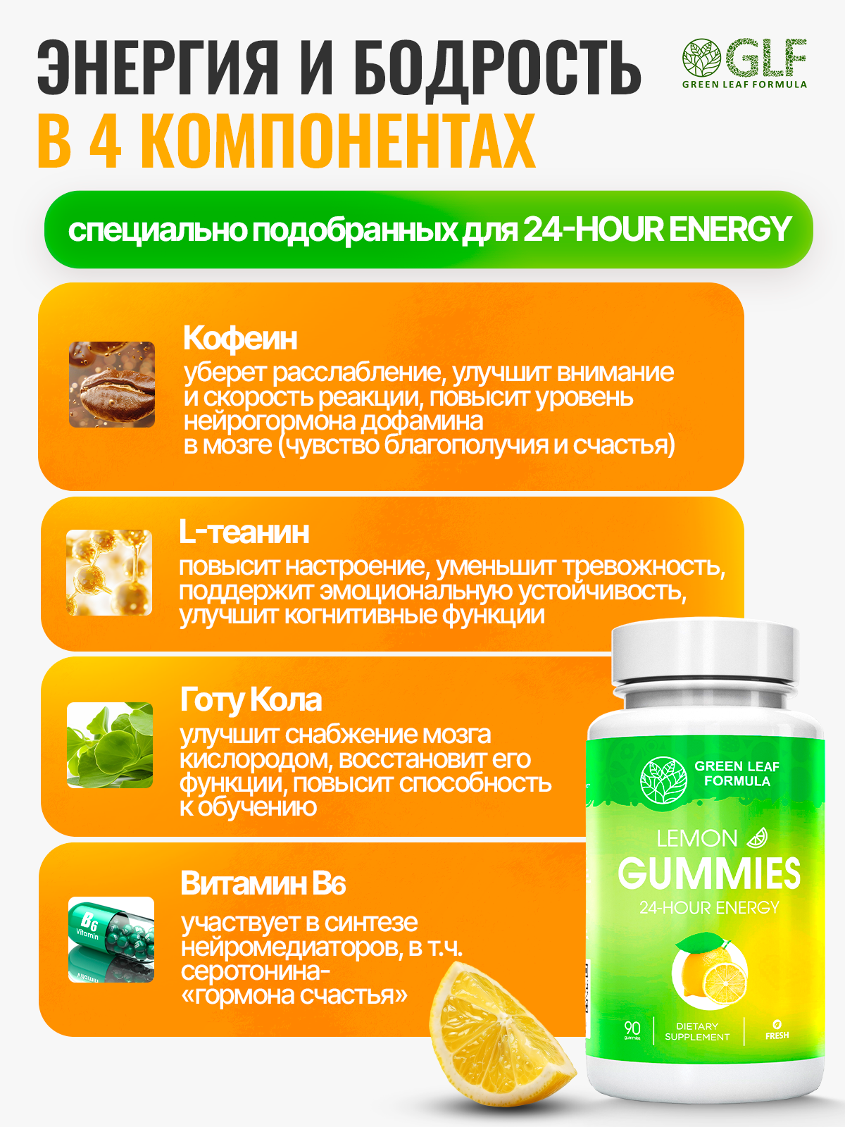 Мармеладные пастилки со вкусом лимона Green Leaf Formula Витамины для энергии - фото 4