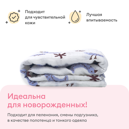 Муслиновая пеленка впитывающая NappyClub 120x120 см Птички