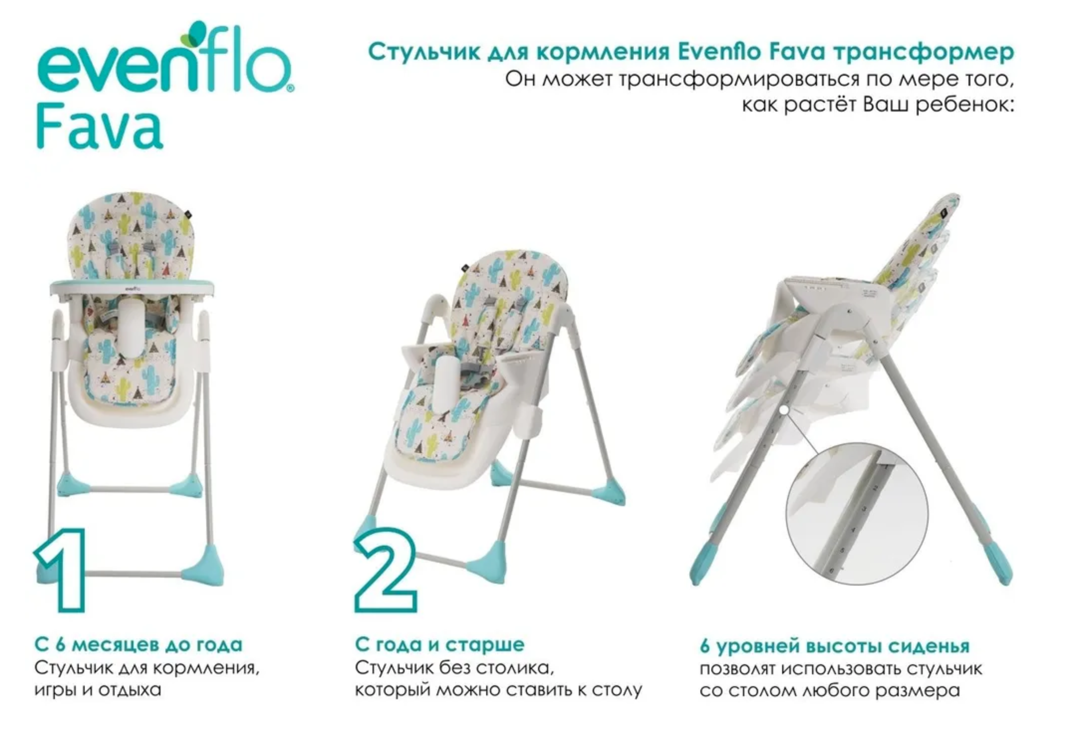 Стульчик для кормления Evenflo Fava классический - фото 4