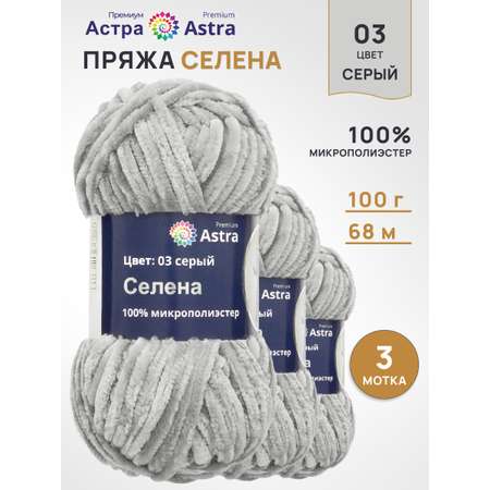 Пряжа для вязания Astra Premium селена мягкая микрополиэстер 100 гр 68 м 03 серый 3 мотка