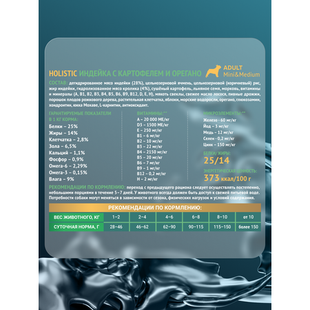 Корм сухой Зоогурман Holistic Индейка с картофелем и орегано 1,5 кг