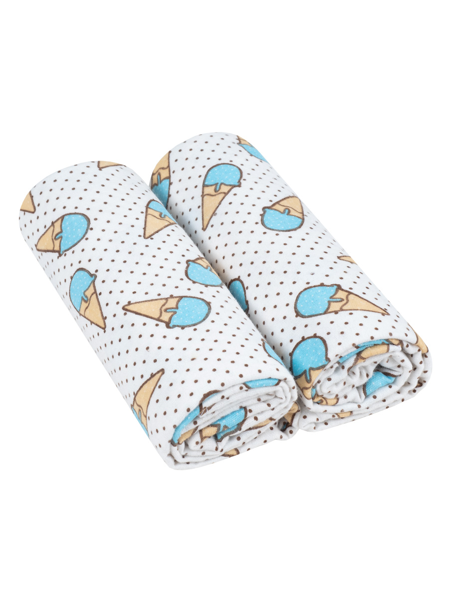 Пелёнка FunEcotex Мороженки голубые фланель 75х120 см 2 шт. - фото 1