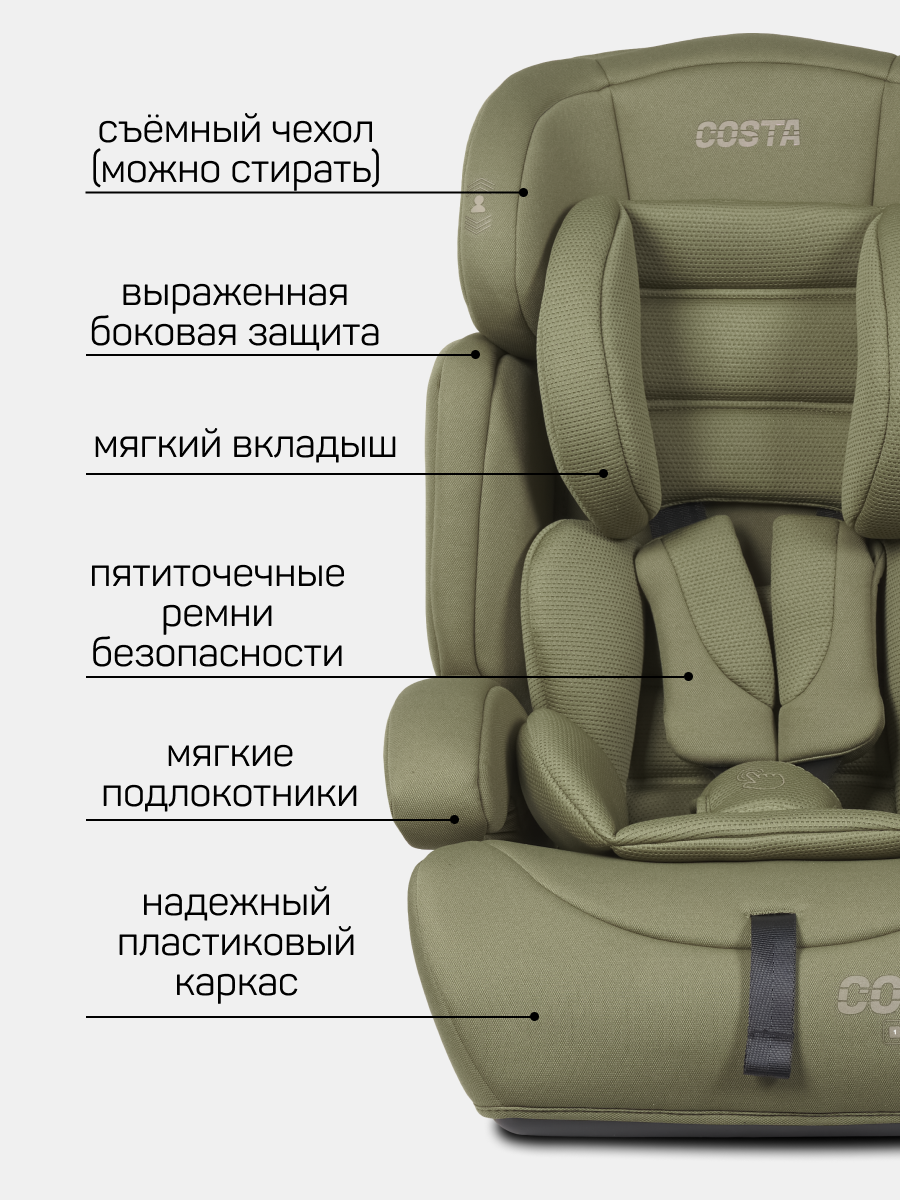 Автокресло Costa YB702A 1/2/3 (9-36 кг) хаки - фото 6
