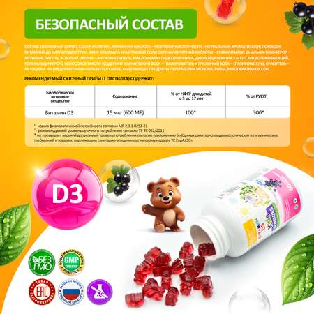 Витамин Д3 детский Green Leaf Formula мармеладные пастилки со вкусом черная смородина