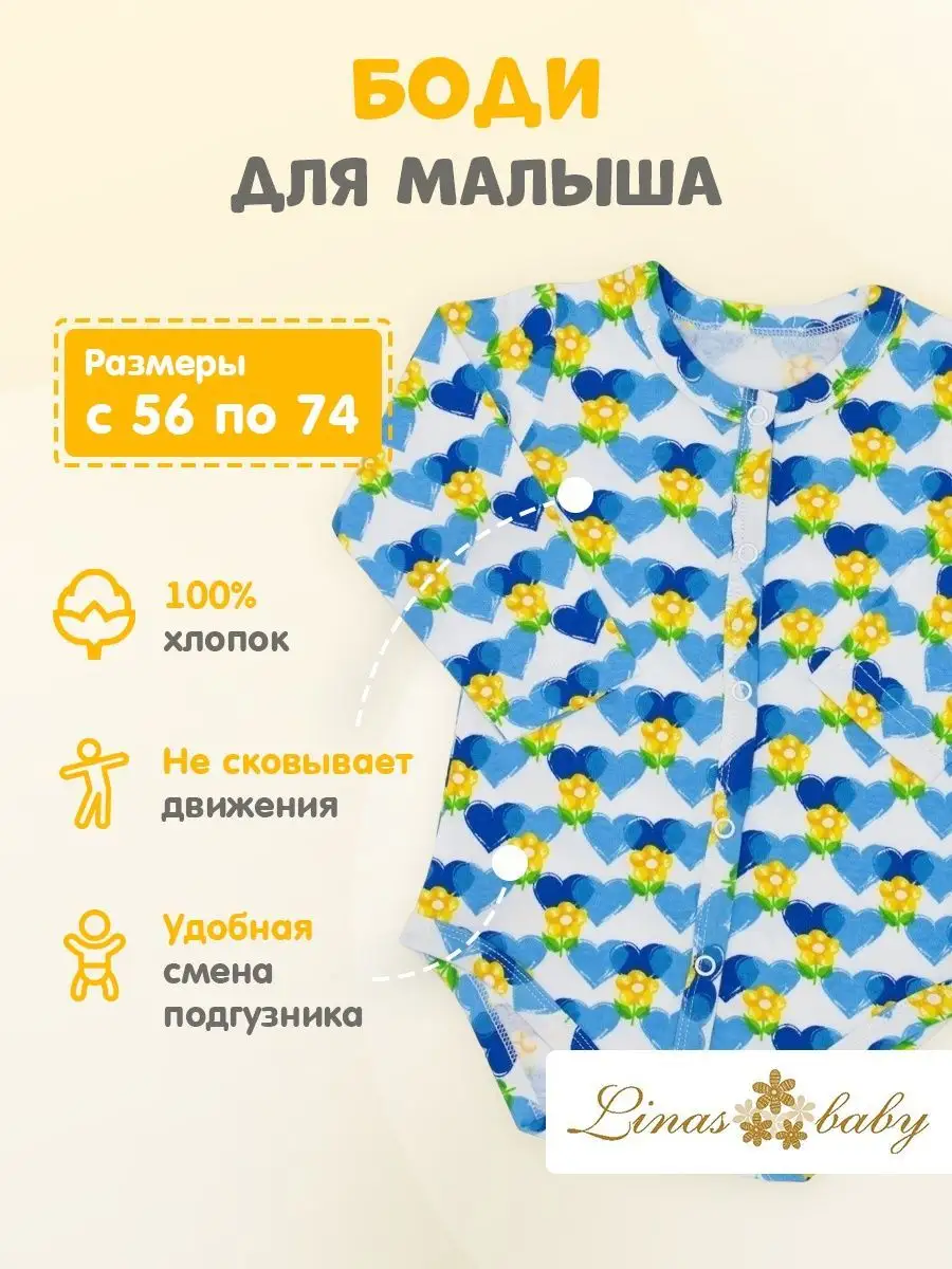Боди Linas baby 1239-9W Белый-Синий - фото 2