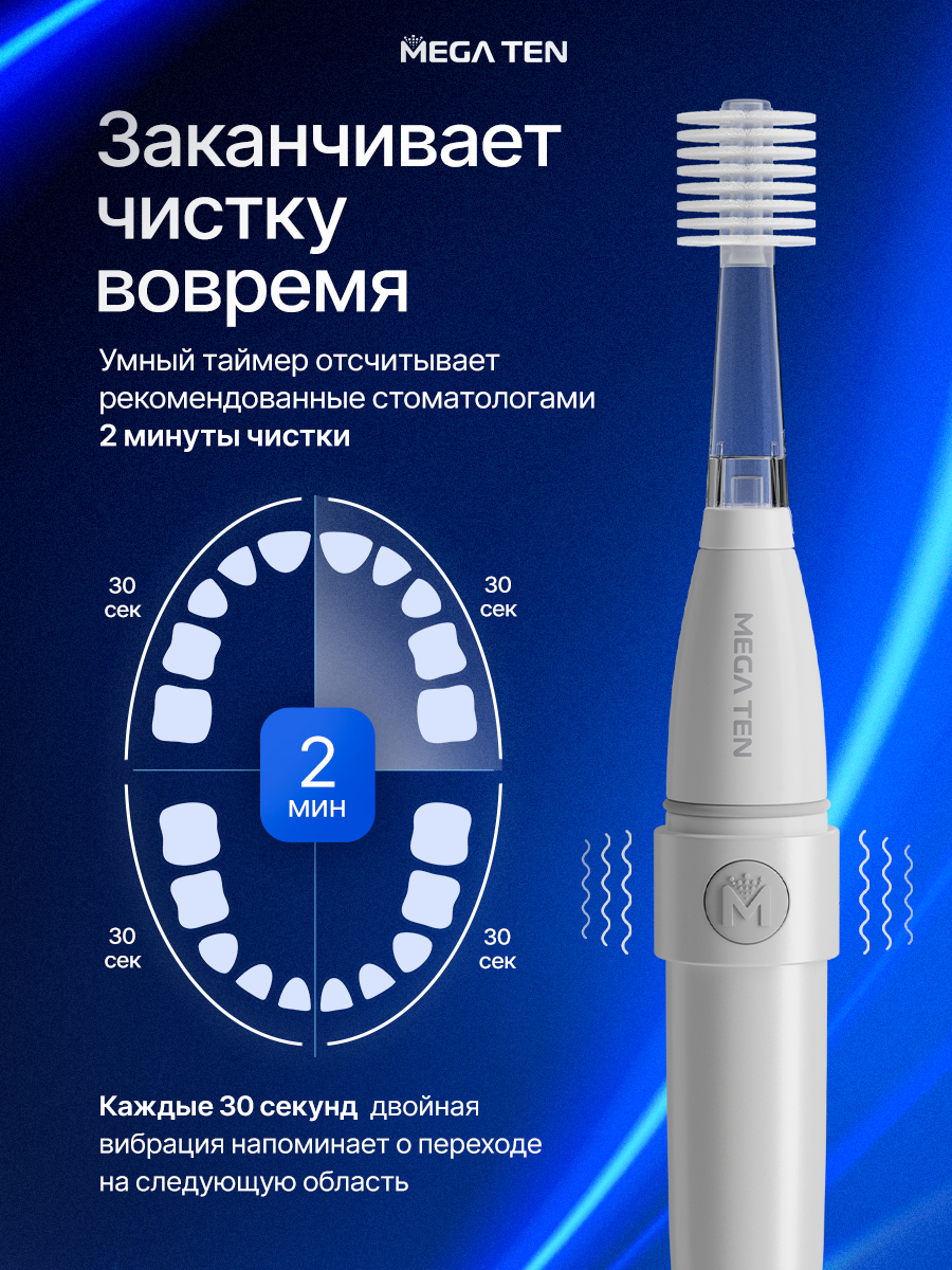 Зубная щетка электрическая Mega Ten kids sonic от 12 лет 1 шт. - фото 12