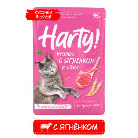 Корм для кошек Harty 85г с ягненком для взрослых кусочки в соусе консервированный