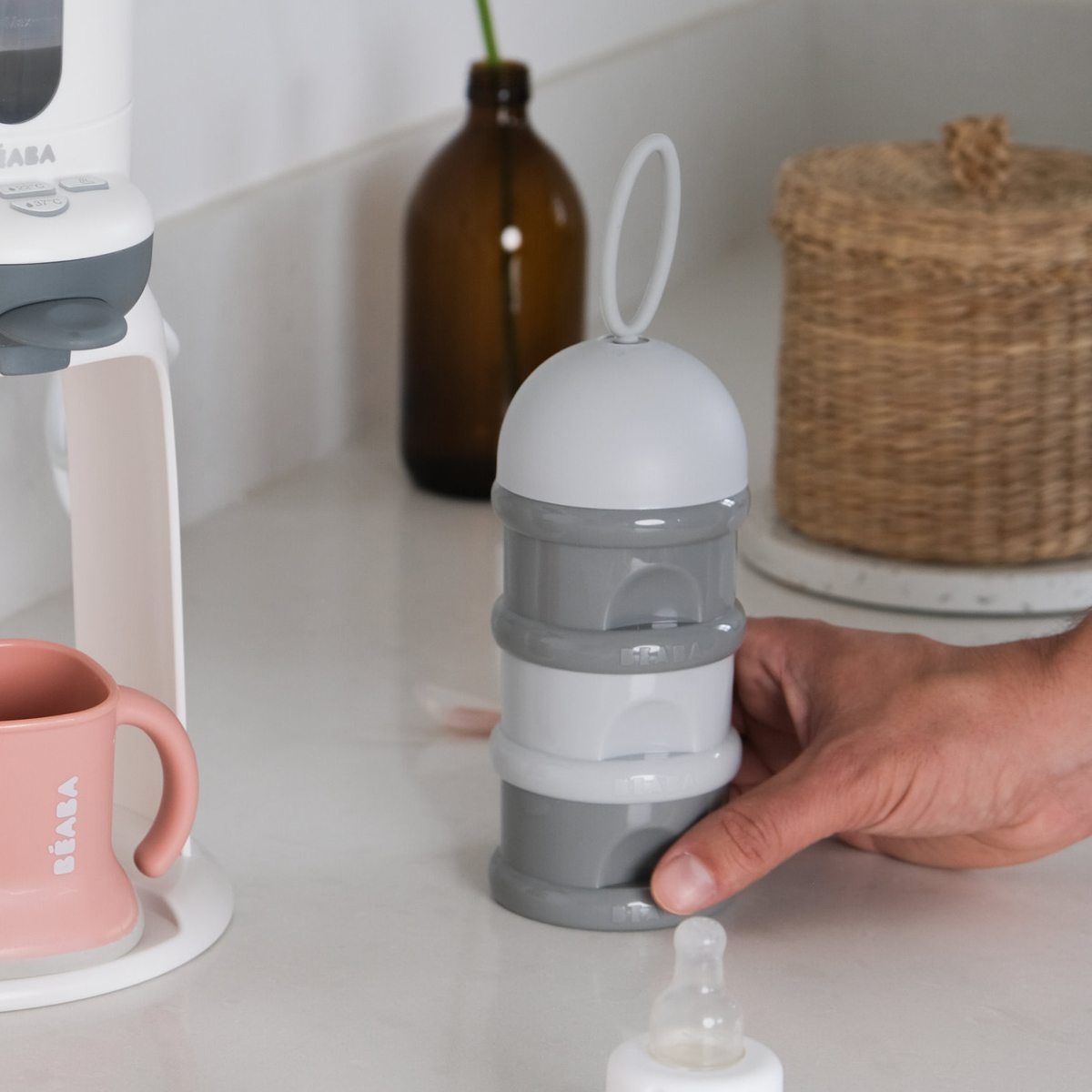 Контейнер для детского питания BEABA сыпучих смесей и снеков, 3 секции, серый - фото 4