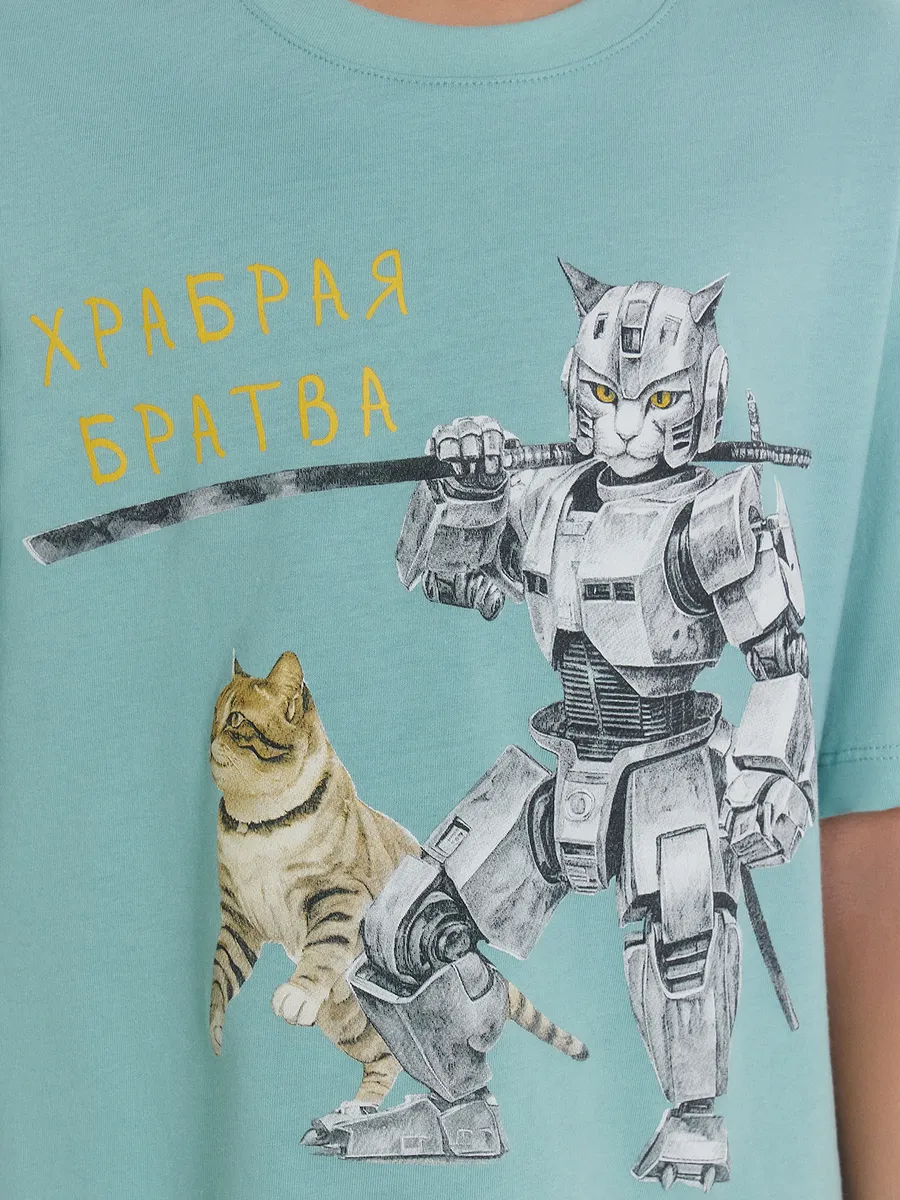 Пижама Mark Formelle (Марк Формэль) 563327/пыльная бирюза +робокоты на черном - фото 5