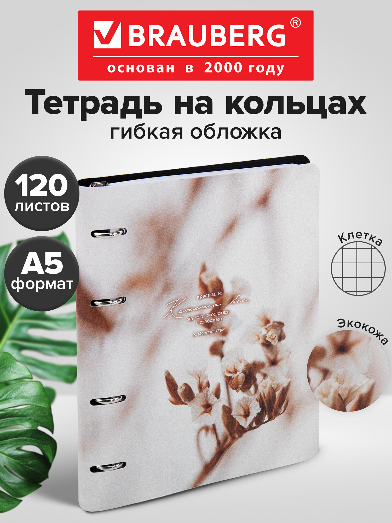 Тетрадь со сменным блоком Brauberg клетка 120 лист. - фото 1